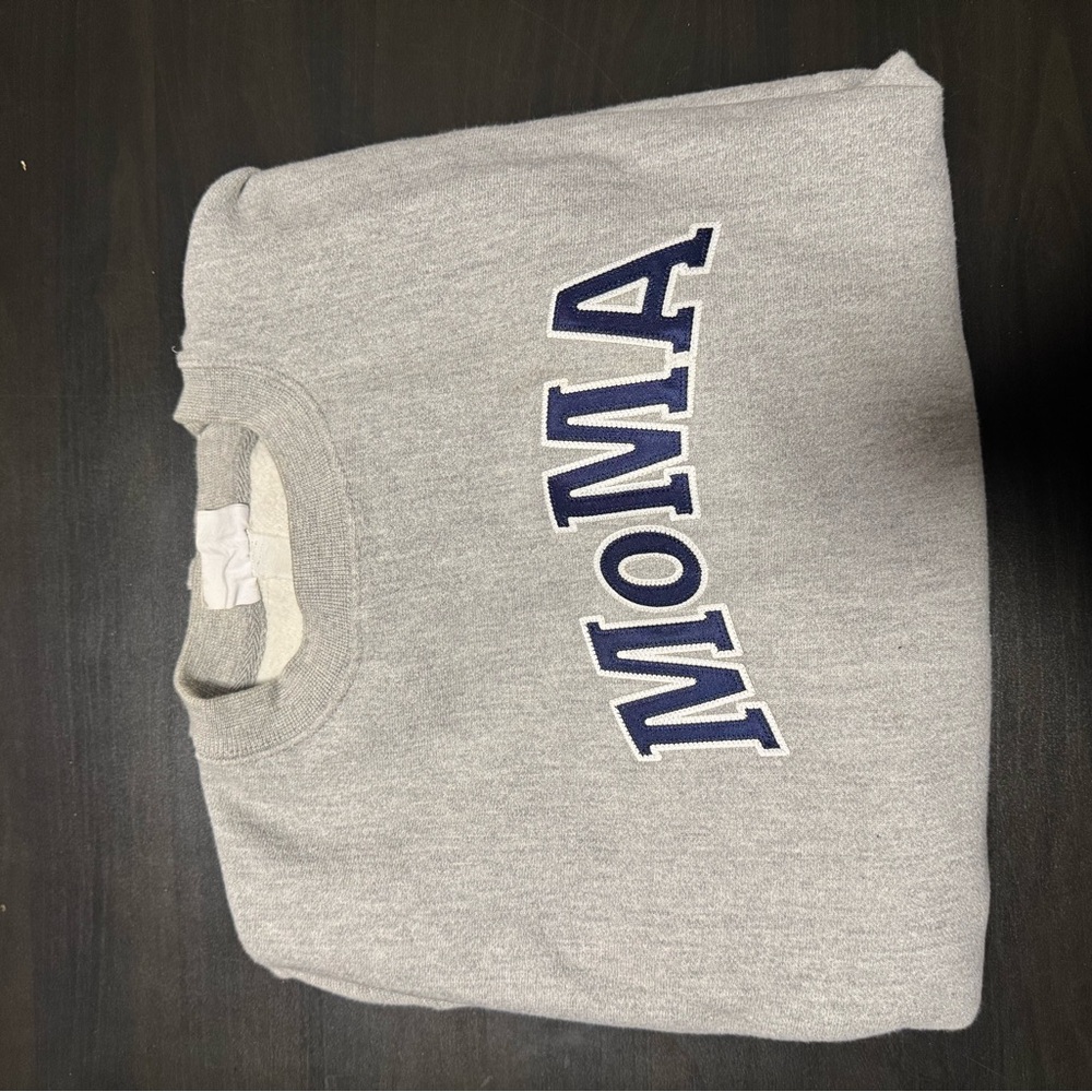 Moma Gray Crewneck Sweater with Blue Lettering